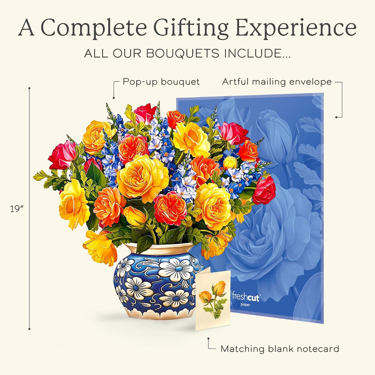 Grande Sorbet Roses 19 Inch Life-Sized 3D Pop up Card – Greeting Card, Birthday, Thank You, Anniversary, Gifts for Mom and Her – Includes Notecard and Envelope