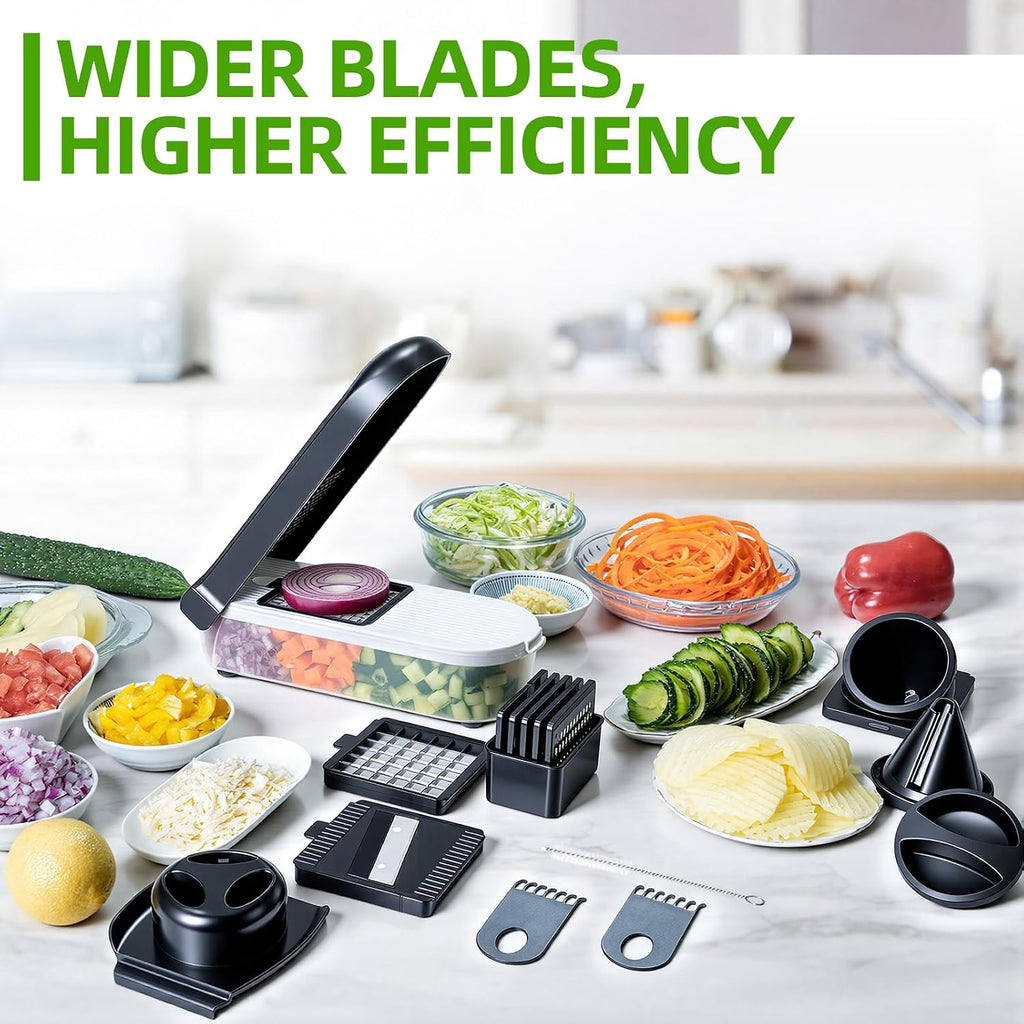Vegetable Chopper with Container, 12 in 1 Manual Food Chopper Cutter, Black