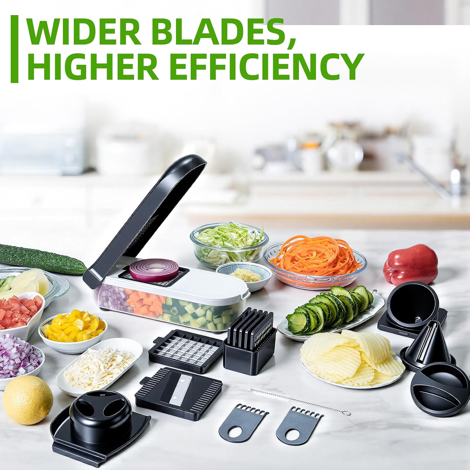 Vegetable Chopper with Container, 12 in 1 Manual Food Chopper Cutter, Black