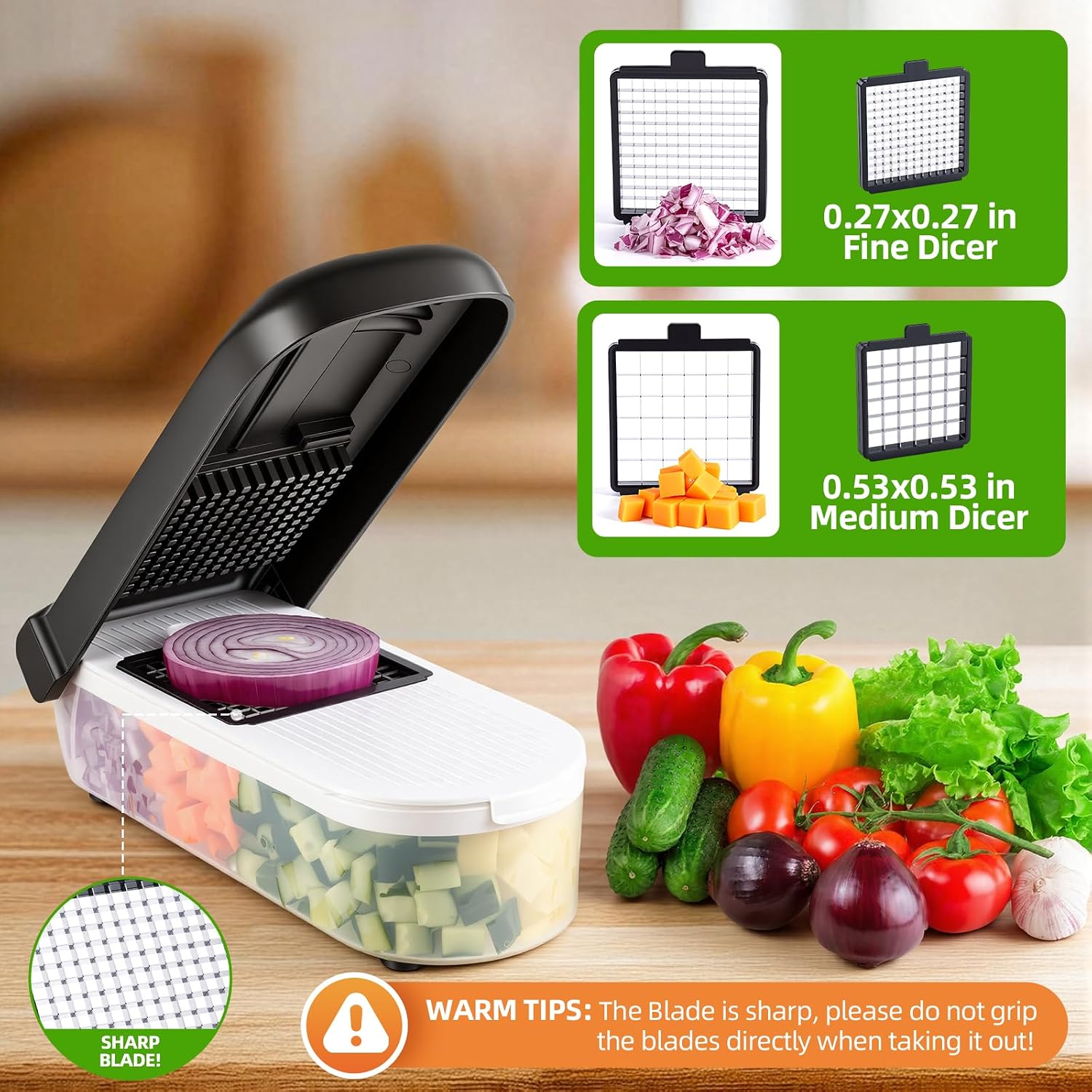 Vegetable Chopper with Container, 12 in 1 Manual Food Chopper Cutter, Black