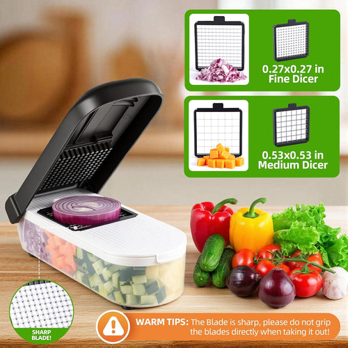 Vegetable Chopper with Container, 12 in 1 Manual Food Chopper Cutter, Black