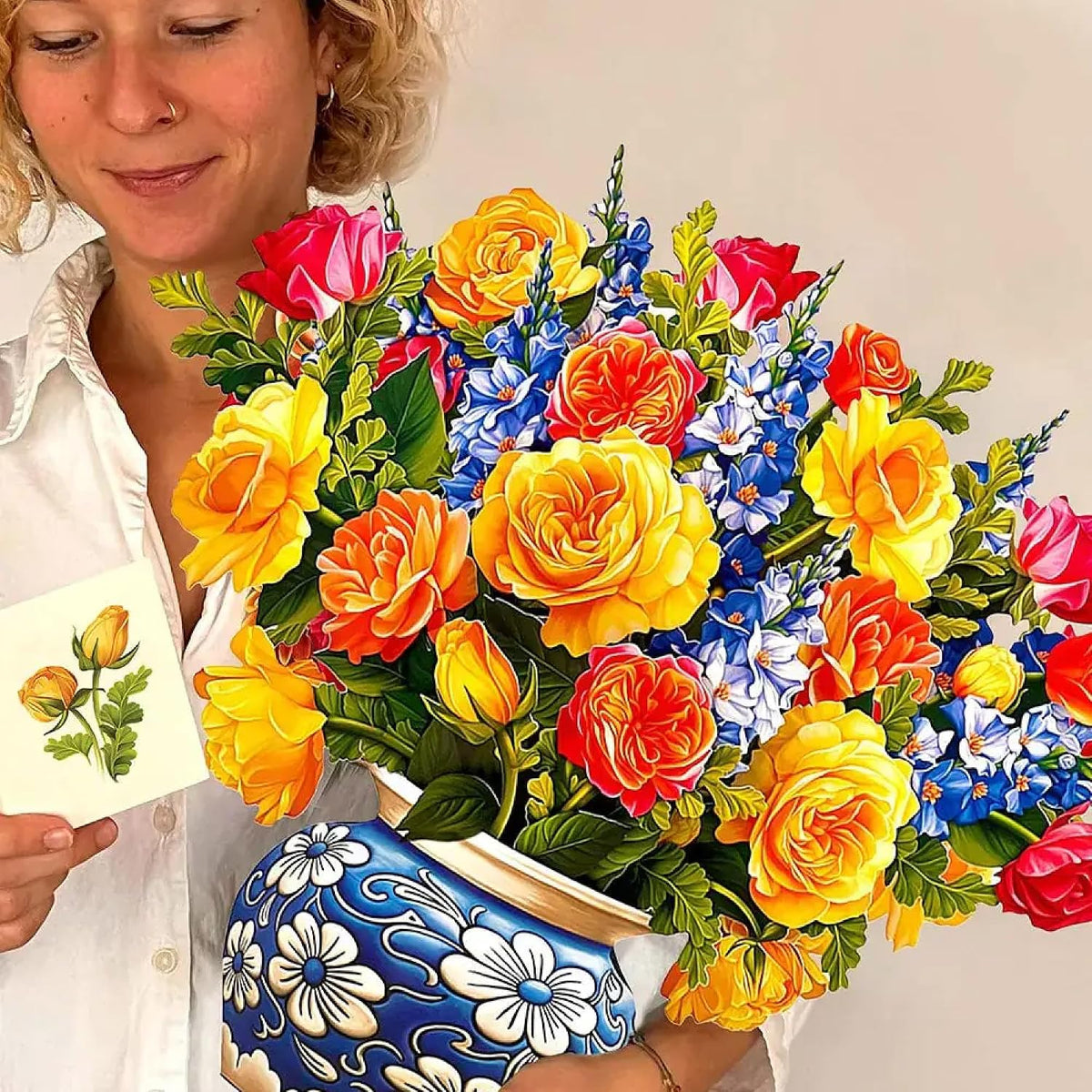 Grande Sorbet Roses 19 Inch Life-Sized 3D Pop up Card – Greeting Card, Birthday, Thank You, Anniversary, Gifts for Mom and Her – Includes Notecard and Envelope