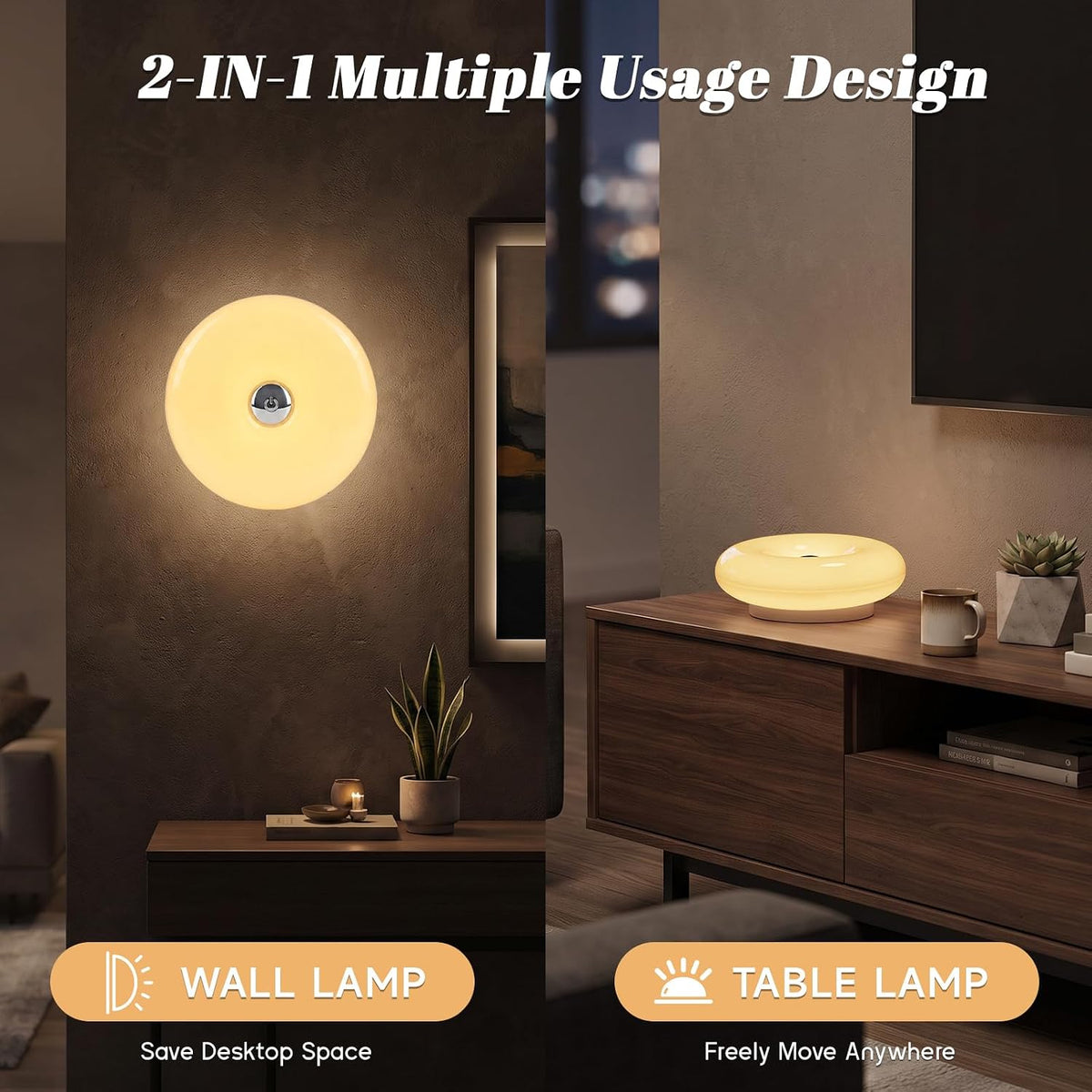 Donut Table Lamp,Rechargeable Donut Wall Lamp with 16-Color RGB Remote & Touch Control,Stepless Dimmable Night Light with Type-C Charging for Versatile Room Decor,Creative Gift